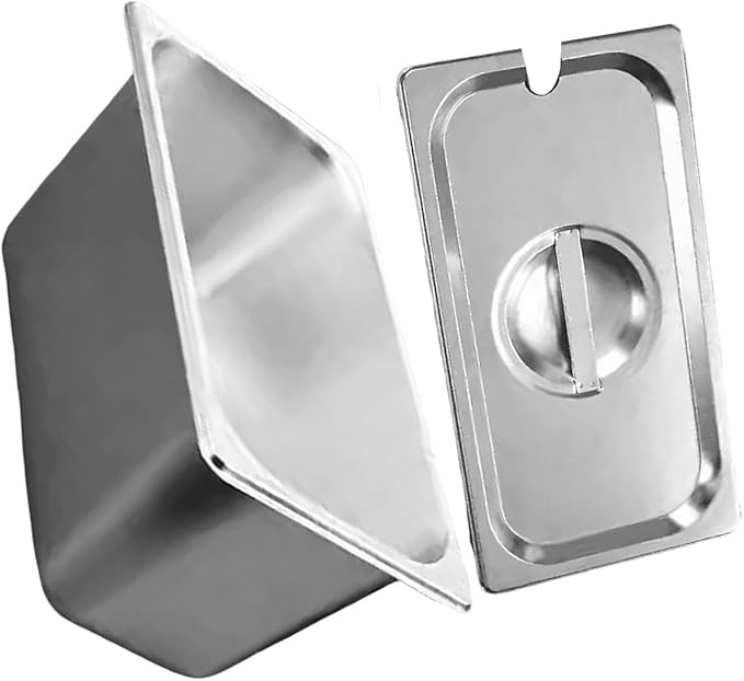 Stainless Steel 1/3 Size Kitchen Pan with Lid for Commercial Food Preparation and Space Saving Storage Container