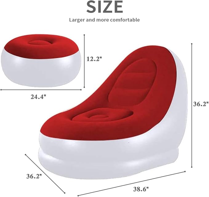 STARBRILLIANT Inflatable Living Room Furniture PVC Chair Indoor Foldable Deck Chaise Lounges with Air Pump Travel Camping Picnic Beach Chair(Red)