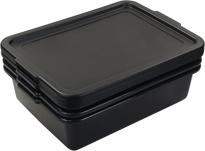Pekky 13 L Food Service Bus Tubs with Lids 3 Packs Commercial Tote Box Black