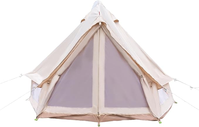 Bell Tent Yurt Tents with Carrying Bag 4 Seasons Waterproof Tent 6.5ft Sturdy Center Rod for Camping 100% Cotton Glamping Tents Breathable Holds up to 2 People