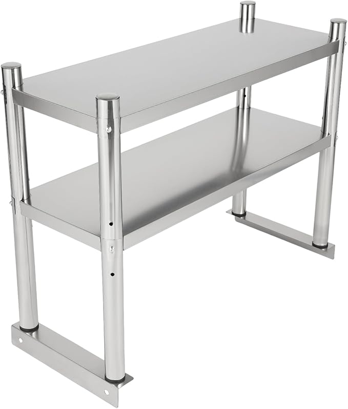Stainless Steel Shelving 2 Tier Utility Bakers Racks Adjustable Shelf Storage Heavy Duty Shelving for Kitchen Commercial Office Garage Storage Laundry Room Organization (2-Tier 12*30in)