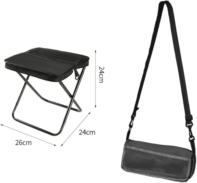 Collapsible Stool Folding Stool For Outdoor Camping Fishing Travel Hiking Oxford Cloth Seat Compact Storage Camping Chair Lightweight For Adults(Black S Size)
