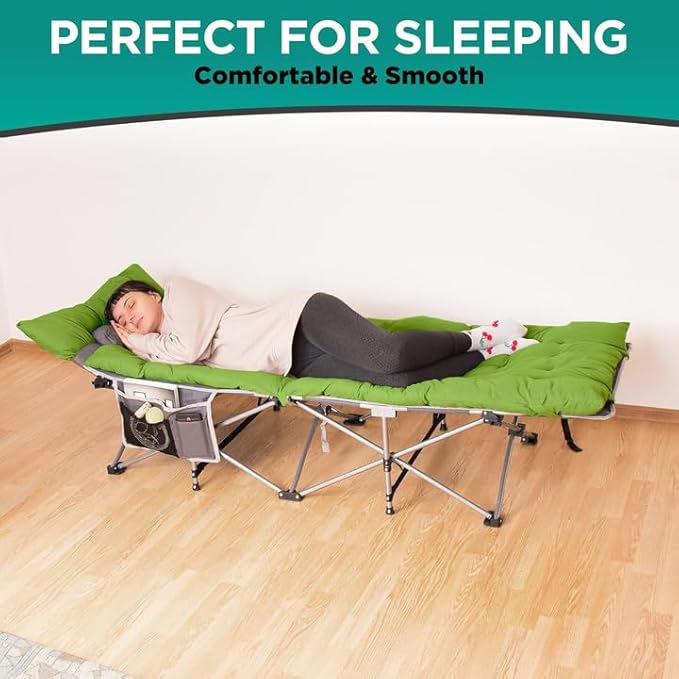 ZONETECH Folding Outdoor Camping Travel Cot and Cot Pad - Premium Quality Lightweight Portable Heavy Duty Adult &amp Kids Travel with Large Pocket and Cushion