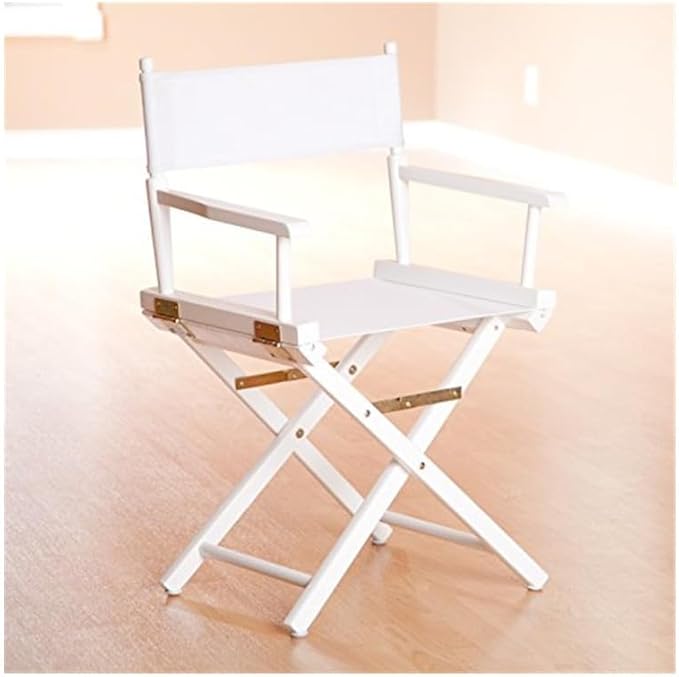 Director's Chair with Built-in Armrests and Foldable Design for Easy Storage Lightweight Durable Frame Perfect for Indoor or Outdoor Seating White Canvas/18 in White Frame