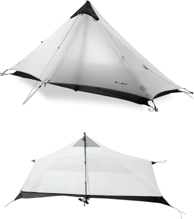 3F UL Gear Lanshan1 Ultralight Tent 3/4 Season Portable Backpacking Tent for 1-Person 15D Silicon Coated Waterproof Poleless Double Layer Tent for Camping Climbing Hiking