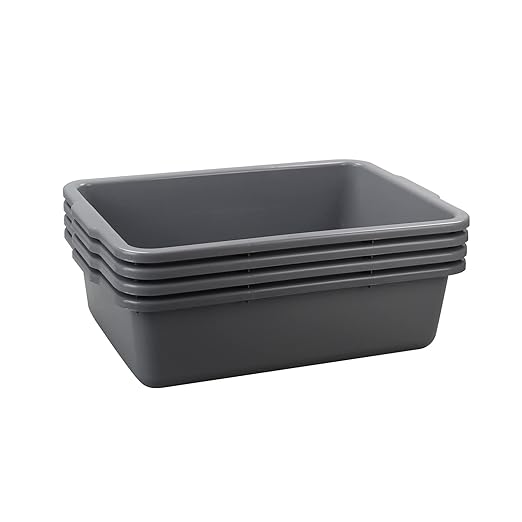 4-Pack 32 L Plastic Commercial Bus Box Large Bus Tubs Gray