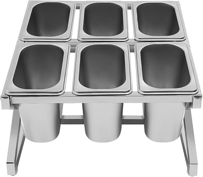 Expandable Spice Rack 6 Pans Commercial Stainless Steel Organizer Shelf with Lids and Six 1/9 Pans for Sauce Ingredients Fruits