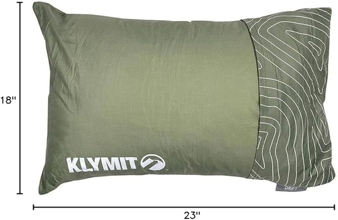 Klymit Drift Camping Pillow Shredded Memory Foam Travel Pillow with Reversible Cover for Outdoor Use Green Regular