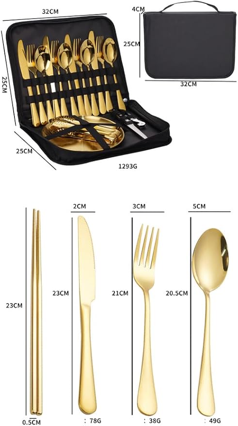 20 Pcs Camping Mess Kit Stainless Steel Outdoor Travel Kitchen Tableware Dinnerware Set for Hiking Camp BBQSilver