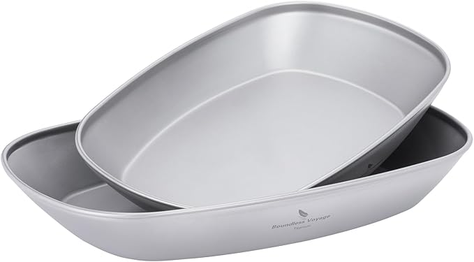 iBasingo 9.84/9.13 in Titanium Dinner Plates Set Lightweight Portable Camping Metal Service Dishes Outdoor indoor Single-layer Durable Bread Dessert Vegetables Fruit Chips Kitchen Tableware Ti1143T
