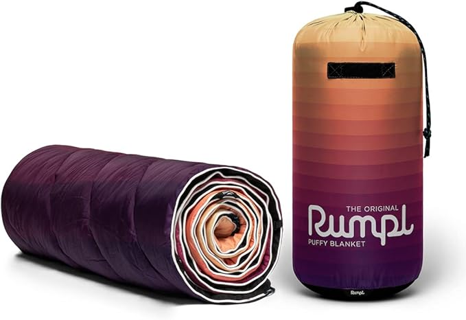 Rumpl Original Puffy Blanket - Warm Water-Resistant Camping Blanket with 100% Recycled Synthetic Insulation 52x75 Original Puffy V1 Dawn Pixel Fade