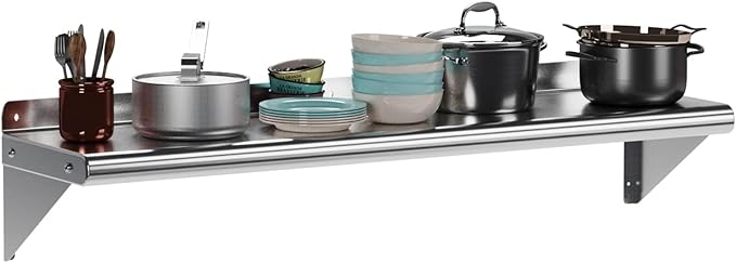 DEXSO Stainless Steel Wall Shelves 48 x 12 NSF Metal Floating Shelf Wall Mount with Triangular Structure &amp 18 Gauge Thickness for Kitchen Restaurant Garage