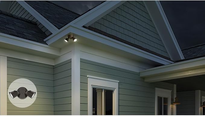 Lithonia Lighting HomeGuard 2-Light LED Outdoor Flood Lights Wall or Ceiling Mount Outdoor Lights 4000K Cool White Round Heads Dark Bronze 2-Pack (HGX LED 2RH 40K 120 DDB CP2 M2)