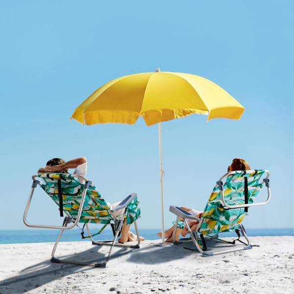 Folding Backpack Beach Chair 4 Position Portable Camping Chair with Headrest Cup Holder and Wooden Armrests (Green 1 Pack)