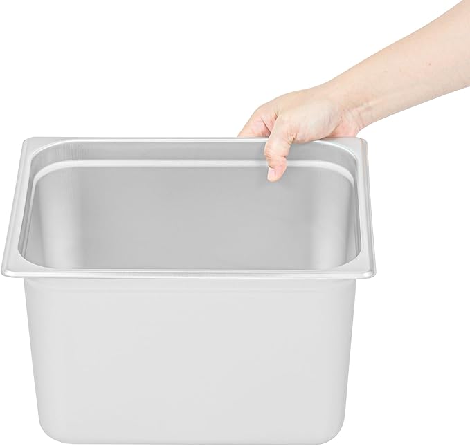 Restaurantware-Kitchen Tek 1/2 Half Size Steam Table Pans 6 Anti-Jam Steam Pans - Lids Sold Separately 8” Deep 24 Gauge Stainless Steel Hotel Pan Freezable for Catering Events and Parties