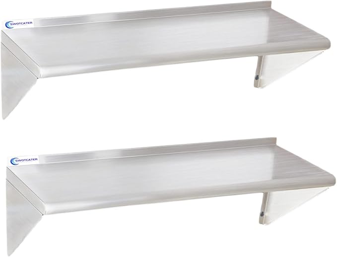 2 Pack Stainless Steel Shelf 14x48 360LB Commercial Stainless Steel Shelves Wall Mounted Heavy Duty Metal Floating Shelving for Home Kitchen Restaurant Garage