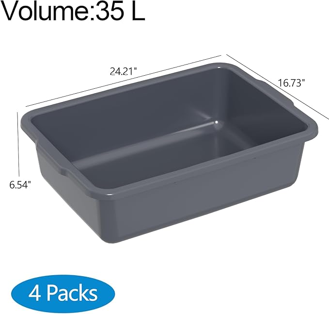 35 L Commercial Bus Tubs Large Plastic Bus Tub Box for Restaurant Gray 4 Packs
