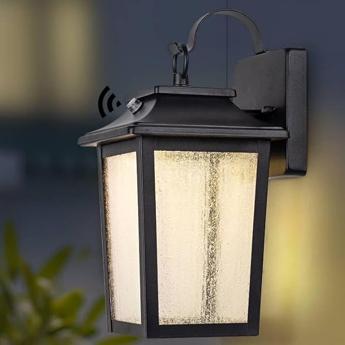 LED Dusk to Dawn Outdoor Wall Lantern with Sensor - Exterior Porch Lighting Fixtures Black Outside Wall Mount Sconce with 13W 3000K for House Garage Doorway Garden Patio 100% Waterproof Anti-Rust