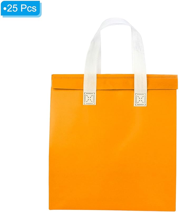 PATIKIL Insulated Take Away Bags 25 Pcs Insulation Cooler Bag Grocery Thermal Bags 11.8 x 7.9 x 12.6 Inch for Hot Cold Frozen Food Delivery Orange