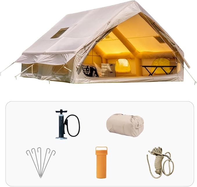 Inflatable Tents for Camping Blow Up Tent with Hand Pump Easy Setup 4 Season Inflatable Tent with Mesh &amp Chimney Window. Waterproof Oxford Air Tents for Camping 4/6/8/10/12
