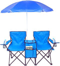 VINGLI Beach Chair with Umbrella for Adults Double Camping Chair with Canopy &amp Cooler Fold-Up Table Carrying Bag Folding Chair for Outdoor (Blue)