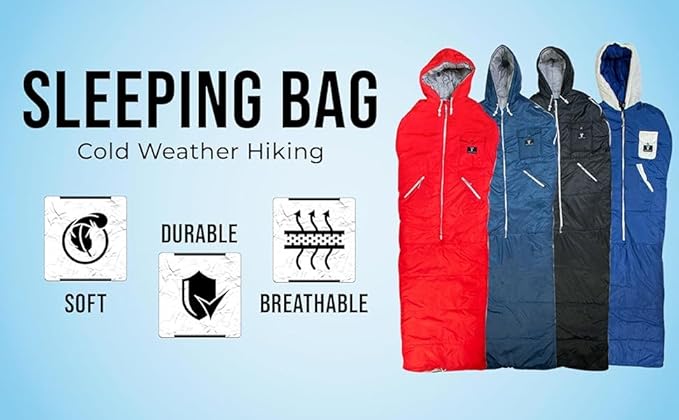 Thermotuff Wearable Sleeping Bag with Dual Hoodie Long Sleeves Pockets &amp Adjustable Drawstring - Ideal for Camping Cold Weather Hiking and Stadium Sak Blanket