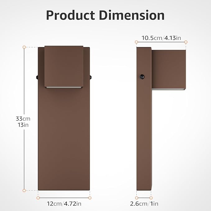 2 Pack 13 Modern Outdoor Led Wall Light16W 3000K 1200Lumen Porch &amp Patio Hardwired Wall Mount Wall SconcesExterior IP65 Waterproof Aluminum Wall Lamp for Front Door Garage Garden(Rust)