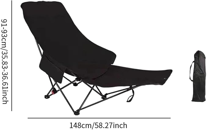 Folding Chaise Lounge Chair Reclining Chair Foldable Heavy Duty Stable Recliner Lounger for Garden Fishing Sports Patio Beach Black