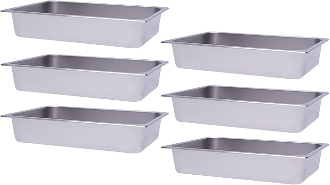 6 Pack Full Size Stainless Steel Steam Hotel Pan 20.87 x 12.99 x 4 In Pan Food Service Steam Table Pan for Party Kitchen Restaurant Hotel