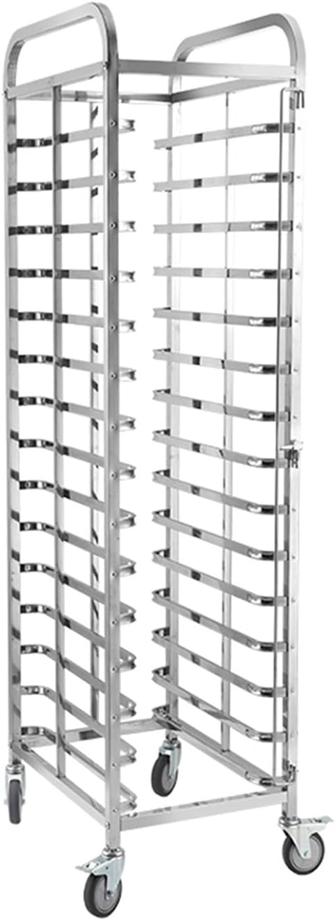 Quick Rack for Baking Pans12/15-Tier Stainless Steel Bread Pan Rack Heavy-Duty Bakery Storage with 4 Wheels Ideal for Restaurants Food Service and Commercial Kitchens (178x62x46cm)
