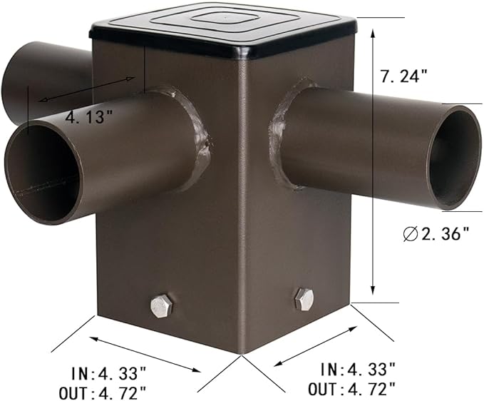 Tenon Adapter for 4 Inch Square Poles with 3 Horizontal 90 Degree TenonsSlip Fitter Mount Tenon Adapter Bracket for 3 Fixture LED Parking Lot Street Light