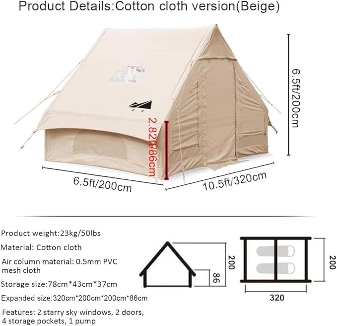 UNIISTRENGH Inflatable Camping Tent Air Glamping Quick Set Up Waterproof Pop Up Tents with Stove Jack Hole and Carry Bag
