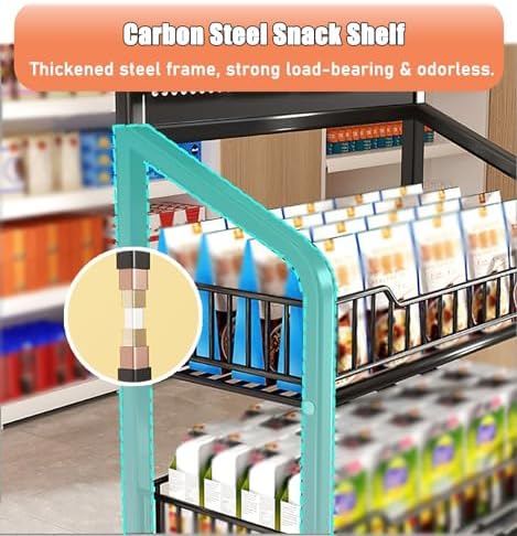 Store Display Rack Wall Mounted Storage Rack Supermarket Convenience Store4-Tier Carbon Steel Supermarket Shelf Display Rack - Floor-Standing Vegetable &amp Snack Organizer for Convenience STO