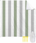 Modern Art Beach Blanket Waterproof Sandproof 83x79 Gray Sage Green Stripes Oversized Beach Mat with 4 Corner Sand Pocket &amp 4 Stakes Compact Outdoor Picnic Mat for Camping Travel Festivals