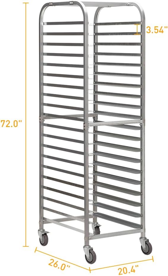SANDINRAYLI Bakery Rack20-Tier Baker's Rack with Wheels Stainless Steel Bun Rack for Half &amp Full Sheet Large Speed Rack for Kitchen Commercial Bakery Cart Rolling Bakers Rack 26L X 20 W X