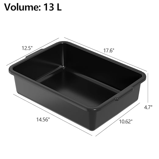 Sadstory 13 L Small Commercial Bus Tubs Plastic Black Wash Basin Bus Tub Tote Bin Black 12 Packs