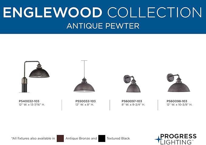 Progress Lighting Englewood Collection 1-Light Farmhouse Outdoor Small Wall Lantern Light Antique Pewter