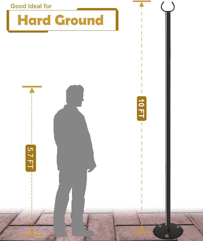 10 FT Outdoor String Light Pole Stand for Hard Ground Adjustable Globe Patio Light Post for Hanging Outside Decorate Lighting 2 Packs