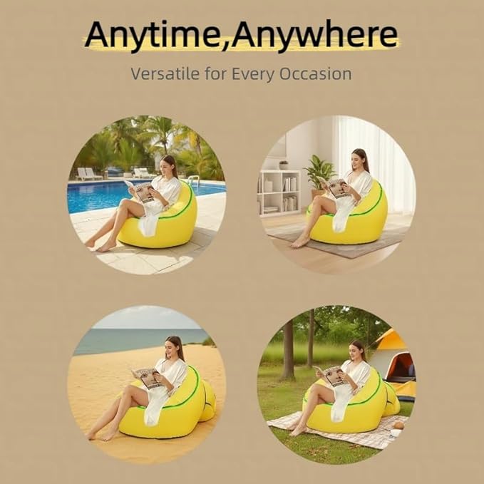 Inflatable Lounger Chair with LED Edge Light Portable Air Sofa for Adults &amp Kids No Pump Needed Lightweight Beach Pool Camping &amp Backyard Lounge Chair with Carry Bag