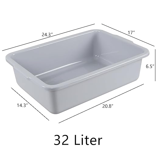 Saedy 32 L Gray Commercial Bus Tub Large Plastic Restaurant Bus Box 4 Pack