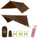 Gold Armour Rainfly Tarp Hammock Premium 14.7ft/12ft/10ft/8ft Rain Fly Cover Waterproof Ultralight Camping Shelter Canopy Survival Equipment Gear Camping Tent Accessories (Brown 12ft x 10ft)