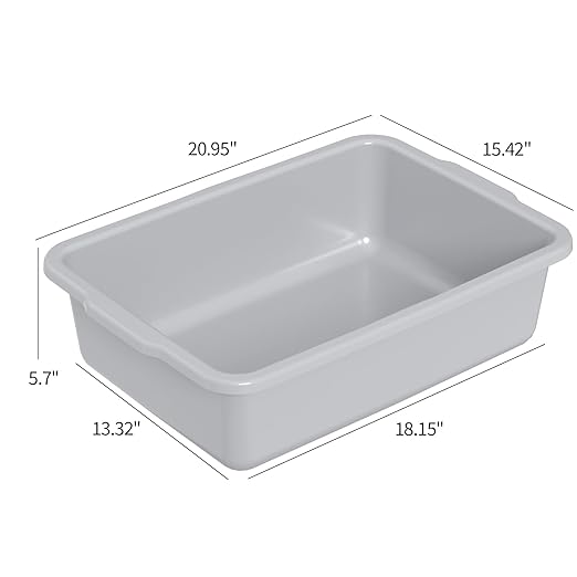 4 Packs 24 L Commercial Bus Tubs Plastic Bus Bins Restaurant Kitchen Dish Tub Grey