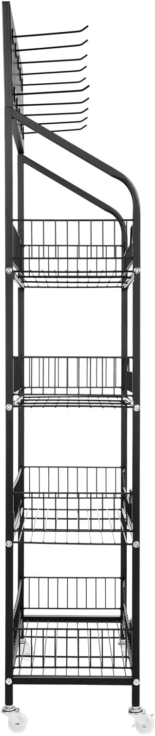 4-Tier Display Rack with Universal Wheels – Retail Display Shelves for Snacks Fruits Vegetables Towels &amp Toys – Mobile Stand Cart for Kitchens Supermarkets and Laundry Rooms