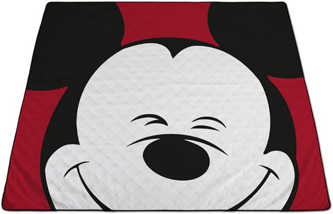 Picnic TIME Disney Mickey Mouse Impresa Picnic Blanket Lightweight Folding Beach Blanket with Carry Backpack Machine Washable Water Resistant Fleece Picnic Mat (Black and White)