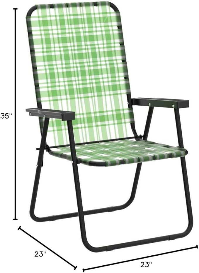 Lawn Chair Folding Steel Webbing Chaise Patio Lounger Seat Wood Handles Great for Camping Beach Fishing Backyard Stadium Pool Boating and Sports 2 Pack Green