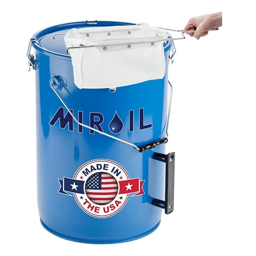 MirOil Blue Filter Pot Combo (6 Gallon) - Oil Pot &amp Filter Bag – Heavy Duty Steel Oil Disposable Caddy with Lid for Commercial Kitchen Storage - Grease Container for Kitchen with Bag