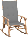 Outdoor Indoor Rocking Chair with Cushion Grey Bamboo Frame and Polyester Fabric Durable Patio Garden Porch Swing Seat for Relaxing Reading Weather Resistant Comfortable Modern Rocker