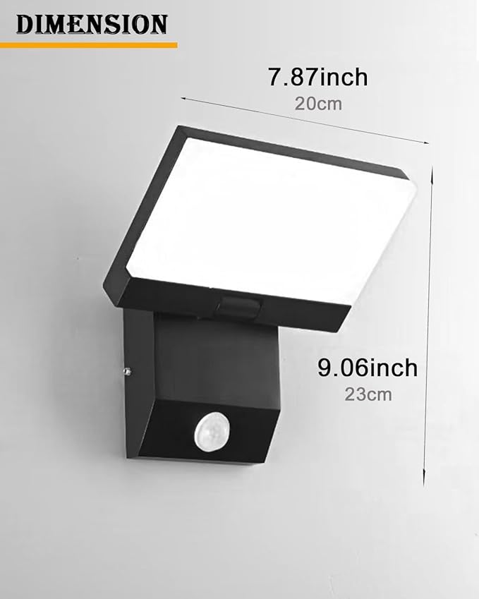 2Pack Wired Motion Sensor Outdoor Lights Fixtures LED 18W Modern Exterior Porch Lights Wall Sconce Light for Patio Doorway Garage Matt Black Square Cool White 6000K
