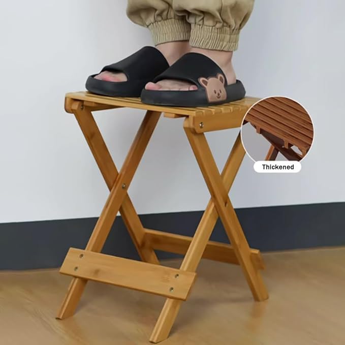 Wood Folding Stool 16in Compact Portable Camping Stool Collapsible Shower Stool Bath Chair for Camping Picnic Backyard Bathroom Sauna Kitchen Patio Garden(Original Wood)