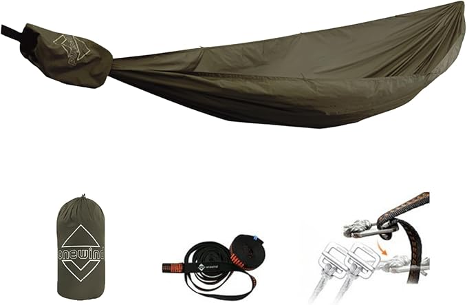 Onewind 11ft Ultralight Camping Hammock Portable Hammock 40D 1.7oz Nylon Ripstop with 2 * 12Ft Tree Straps for Camping Hiking Backpacking 11' x 55 OD Green